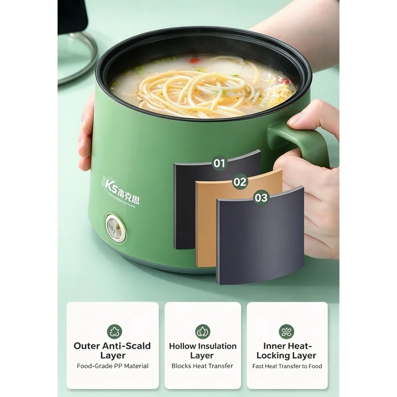 1pc 220V Mini Electric Cooking Pot 1.5L Non-Stick Hot Pot Portable Multi Cooker for Boiling Steaming Soup Home Dorm Apartment