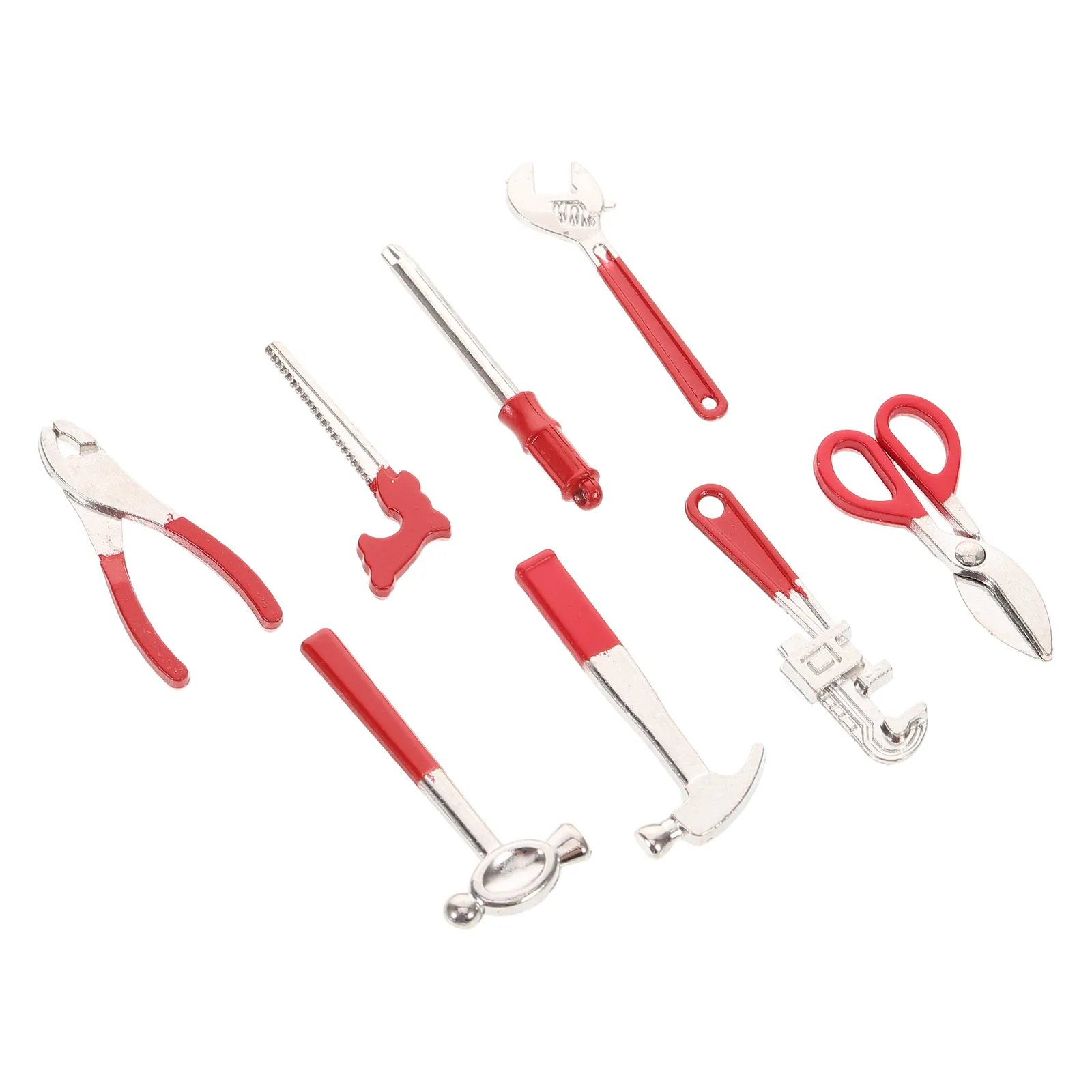 Juego de Mini llaves de martillo para casa de muñecas, Kit de herramientas en miniatura a escala 1:12, herramientas pequeñas de Metal para accesorios de proyectos de manualidades Diy, 8 Uds.
