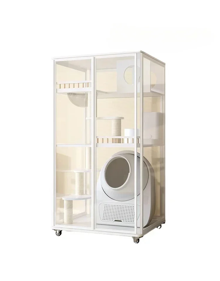 

Cat Villa Does Not Cover an Area of Household Solid Wood Cat Cage Litter Box Integrated Cat House Panoramic Cabinet