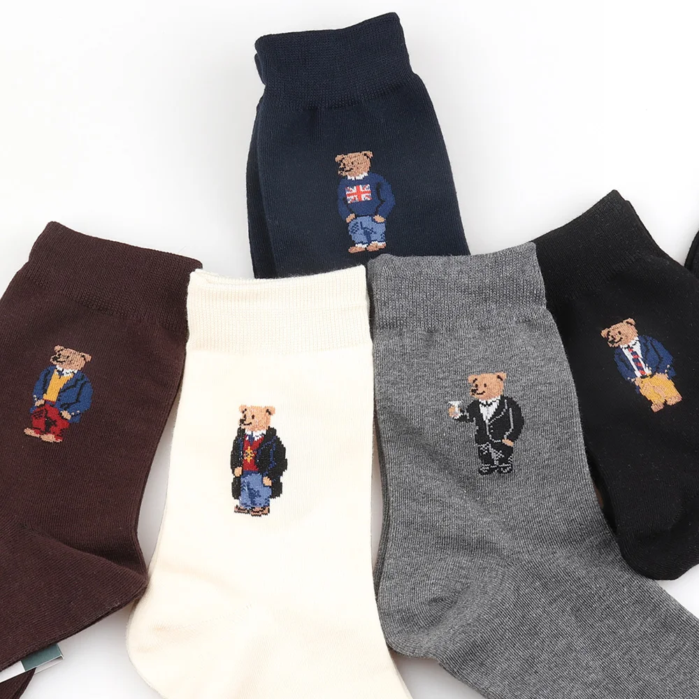 1 Pair Bear Men's Socks  Simple Style  Cotton Cartoon Gentleman Harajuku Skateboard Spring Winter Warm Novelty Breathable