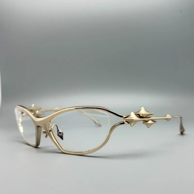 Korean GM Pure Titanium Star Temples Decorated Gold Myopia Glasses Frame Men's Anti-blue Light Eye Protection Flat Mirror Women