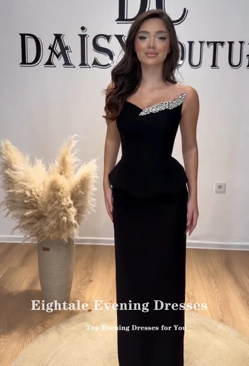 فستان سهرة عربي Eightale فستان حفلات إسلامي مخصص برقبة على شكل حرف V مطرز بحورية البحر باللون الأسود لحفلات الزفاف