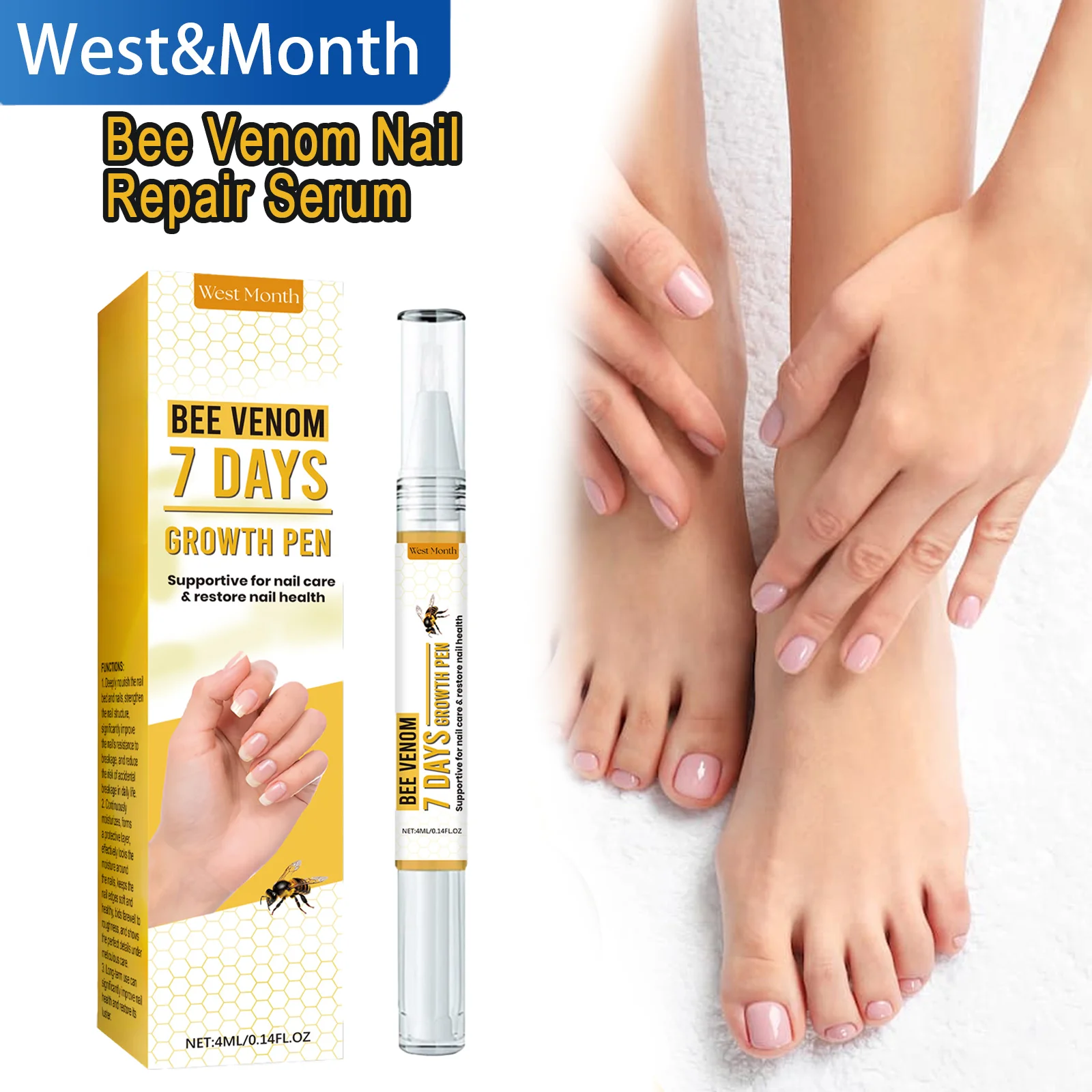 Bee Venom Nagelreparaturserum, 4 ml, Nagelstärkungsbehandlung für geschädigte, spröde Nägel, Wachstumspflege mit Keratin, schnell absorbierend