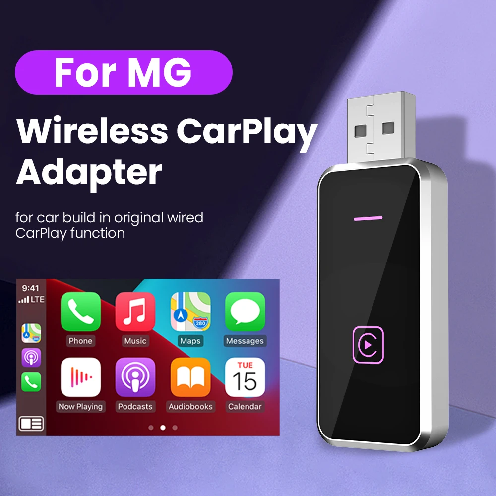 2024 سلكي إلى توصيل CarPlay اللاسلكي والتشغيل دونغل ذكي بلوتوث واي فاي لـ MG GT MG5 RX5 GS ZP ZS Hector HS ZS EV eHS MG3