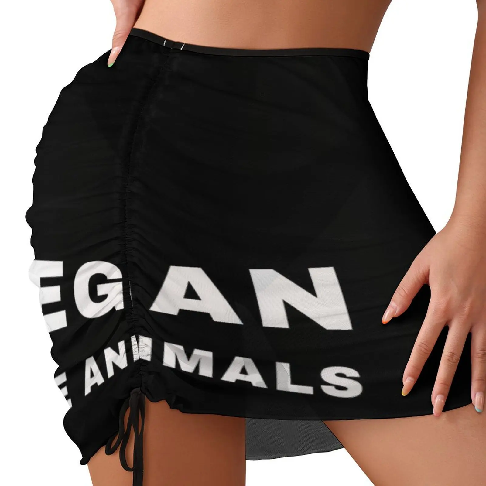 

Vegan For The Animals Vegan Flag Animal Rights Activism Black Background Beach Skirt Woman clothing elegant dresses for women