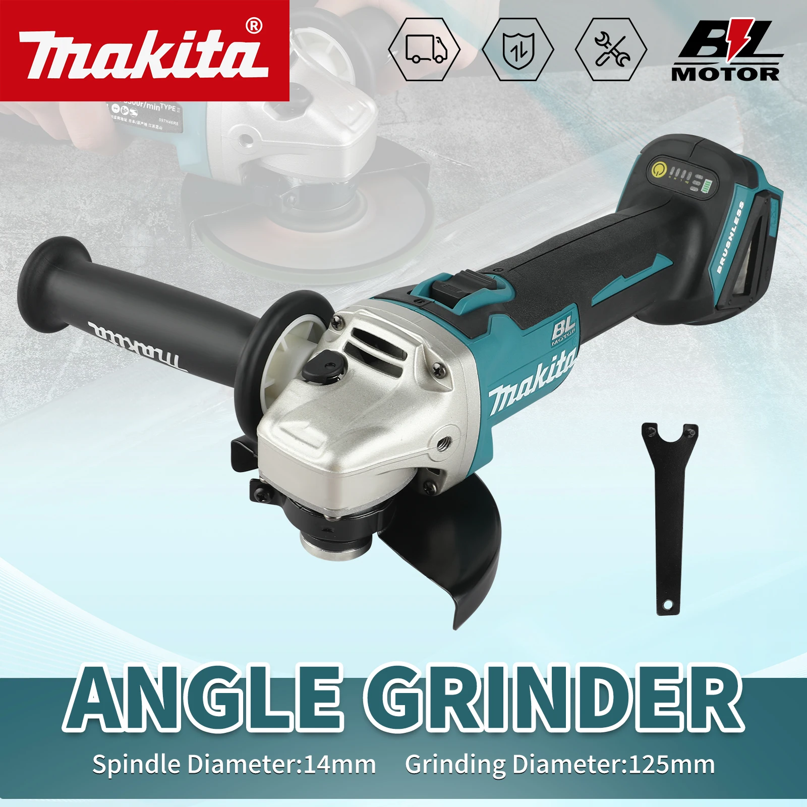 Makita DGA506 18V 125mm meuleuse d'angle de charge Machine de polissage électrique Machine de meulage et de découpe de métal sans brosse