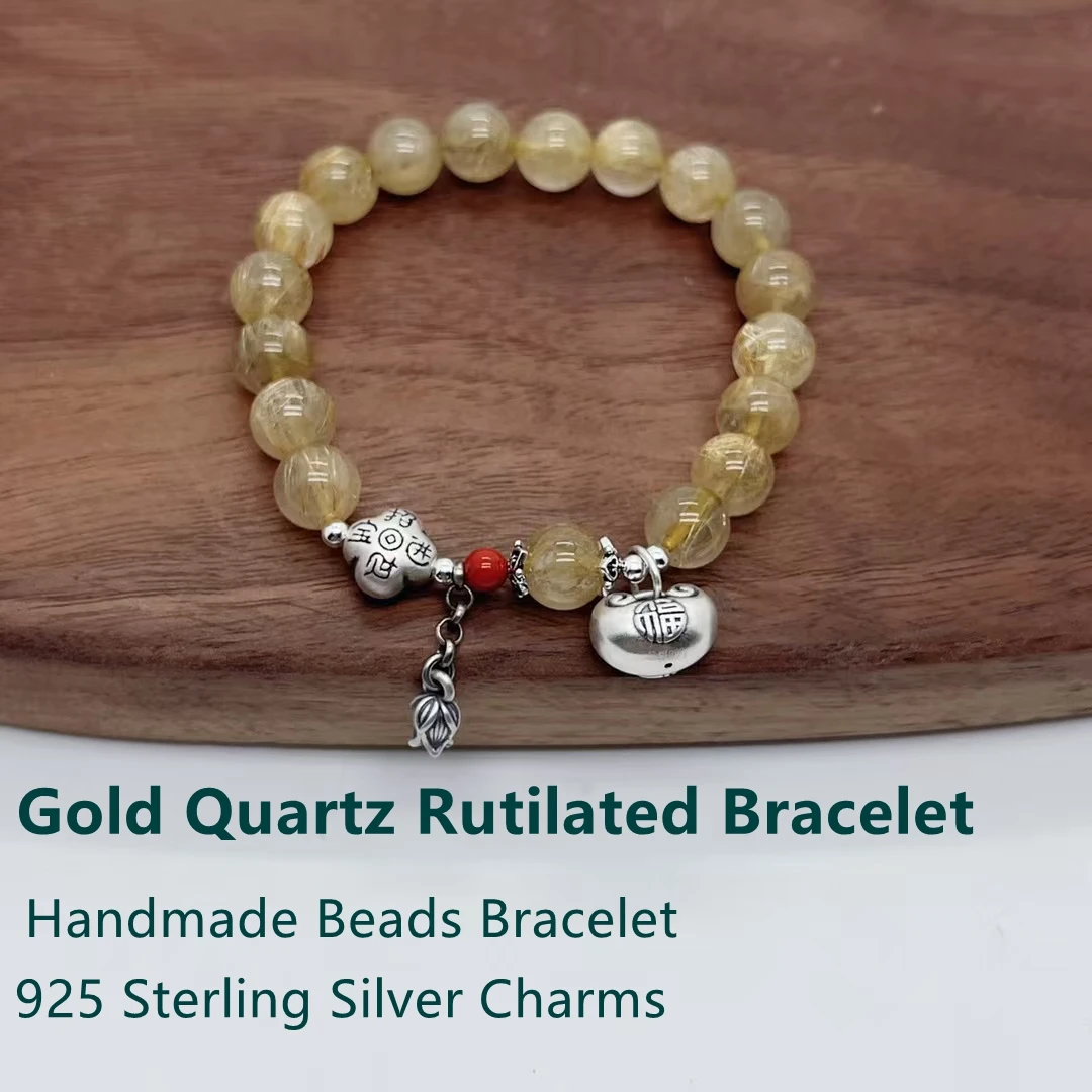 

Langyan браслет ручной работы из золота и кварца с бисером для женщин, китайский стиль, стерлинговое серебро 925 пробы, браслеты с подвесками Lucky Lock SL162