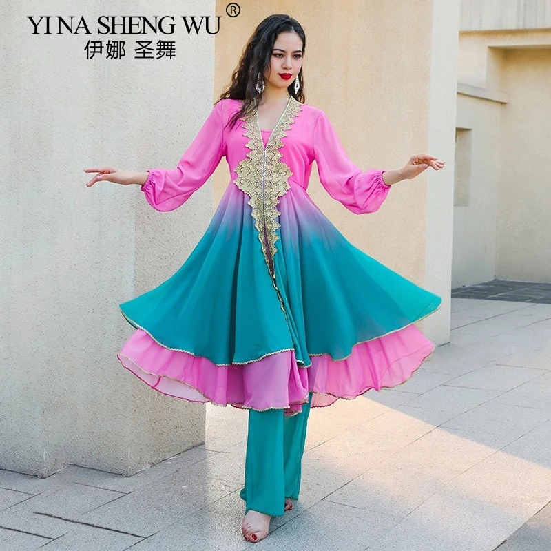 جديد ملابس رقص الشعبية ملابس رقص البطن بانداري التدرج متوهج تنورة أداء مجموعة الزي المرأة أنيقة عرض مسرحي فستان #1