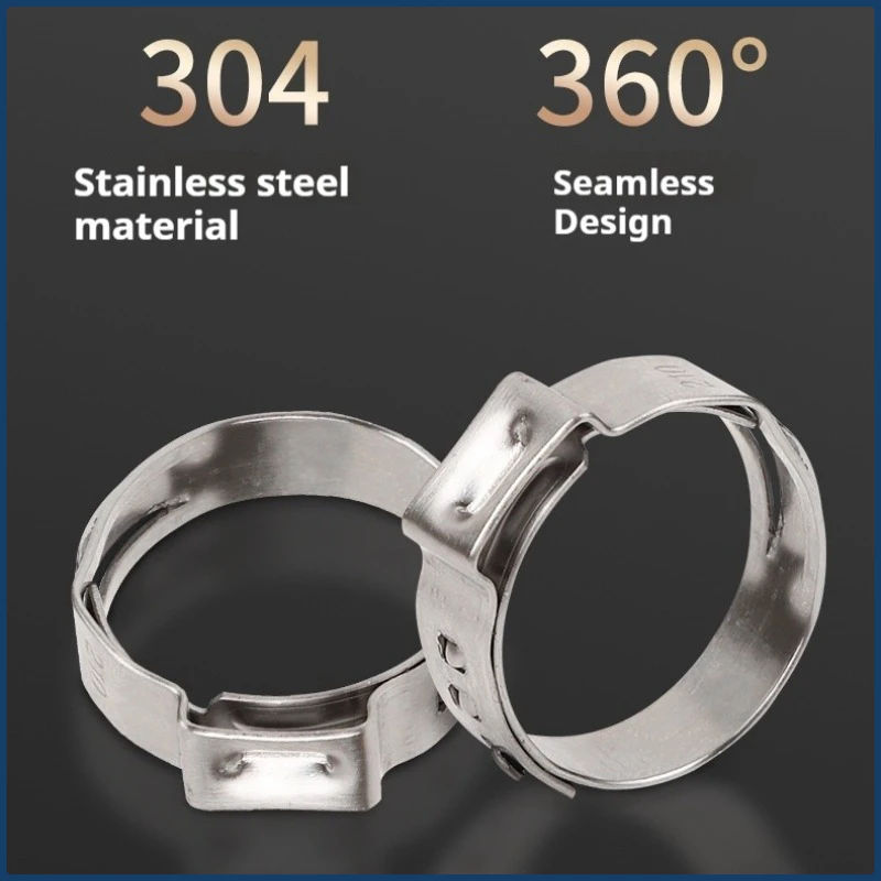 20pcs Quick-Install Single Ear Hose Clamps 304 Stainless Steel Ear Stepless Pipe Cinch Clamps Rings Pipe Hose Clamp Clips