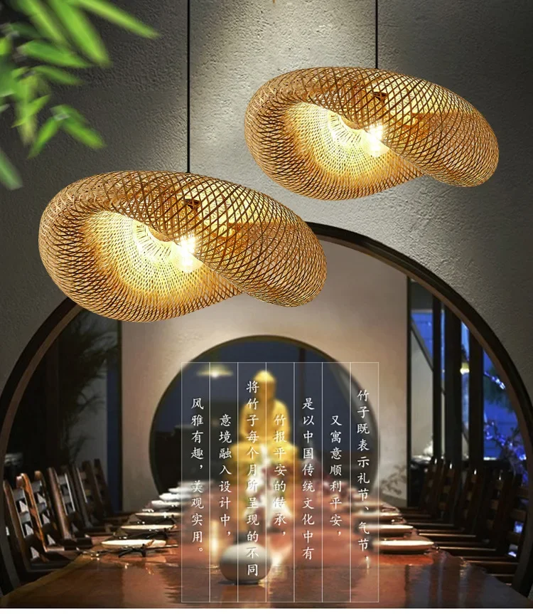 Luces colgantes tejidas a mano de bambú, lámpara de techo LED colgante de 36cm, accesorio de araña, artesanía de ratán tejida, decoración del dormitorio del hogar