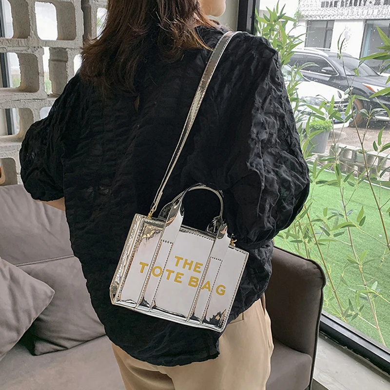 

Metallic Tote Bag Shiny Colorful Handbag for Women Crossbody Travel Bag Fashionable Lightweight Travel Makeup Bag