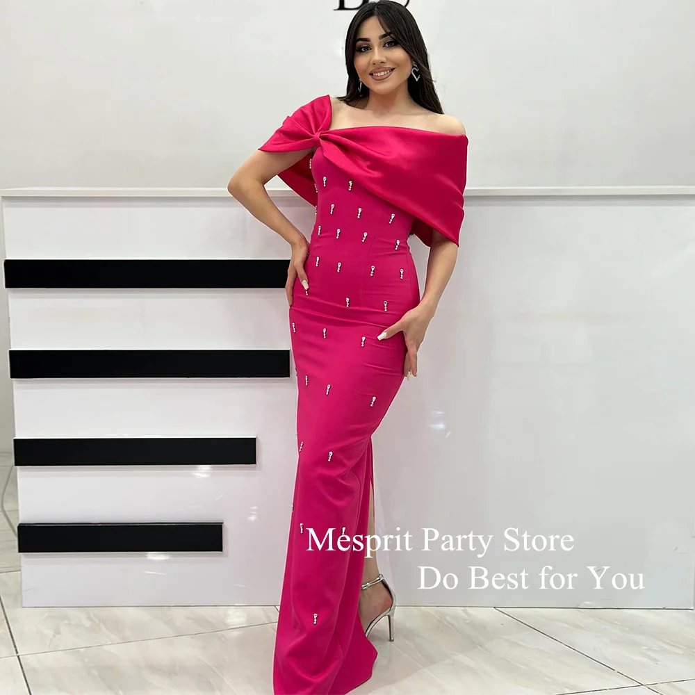 Fuchsia Prom Dress for Woman Saudi Arab Formal Occasion Dresses Customized Stones Beading Mermaid Evening Gown Back Slit