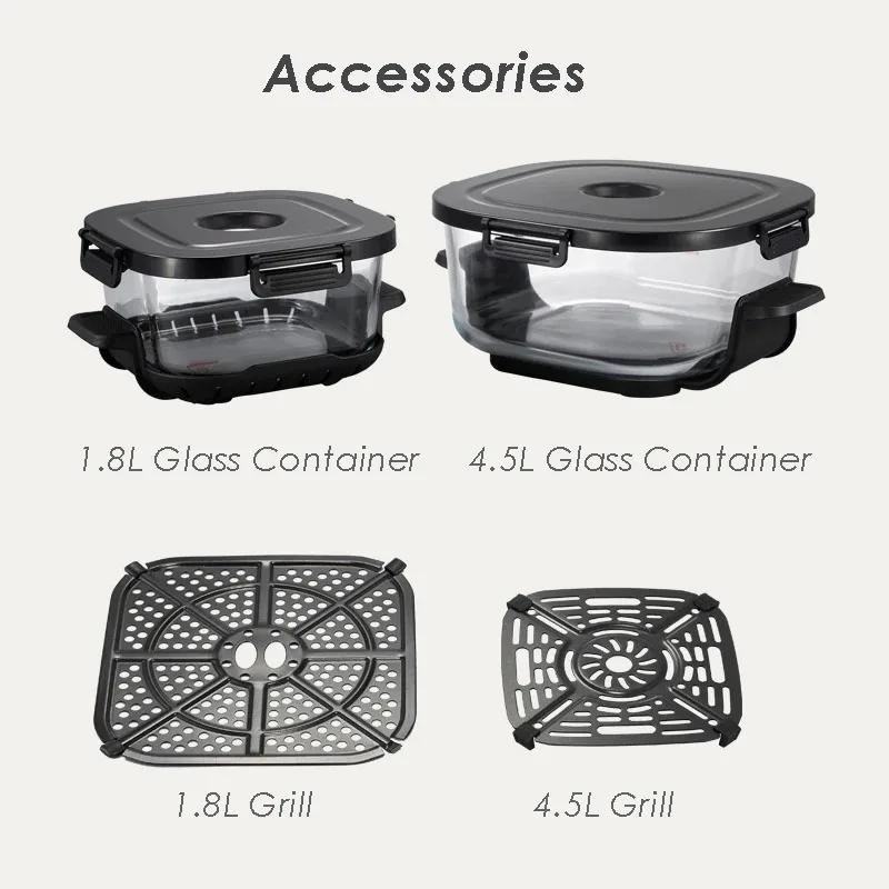 Hot Selling and Popular 1600W Crispy Portable Air Fryer with Double Glass Bowl, 6-in-1 Digital Panel, Space Saving Compact Desig