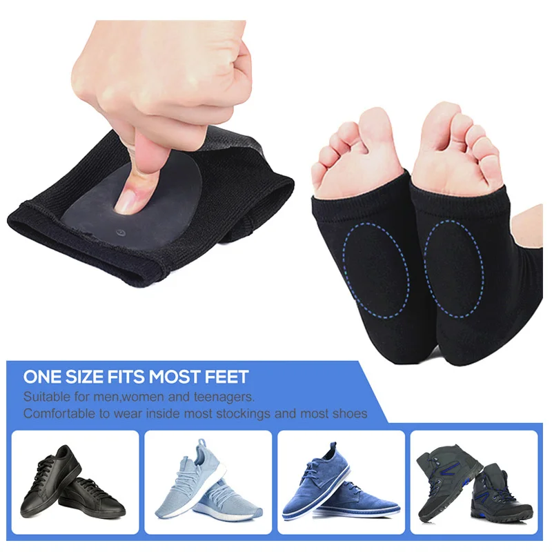 Arch Support Sleeves for Flat Foot Pain Relief Cushioned Soft Elastic Gel Pad Fasciitis Heel Spur Inserts Orthopedic Strap Sock