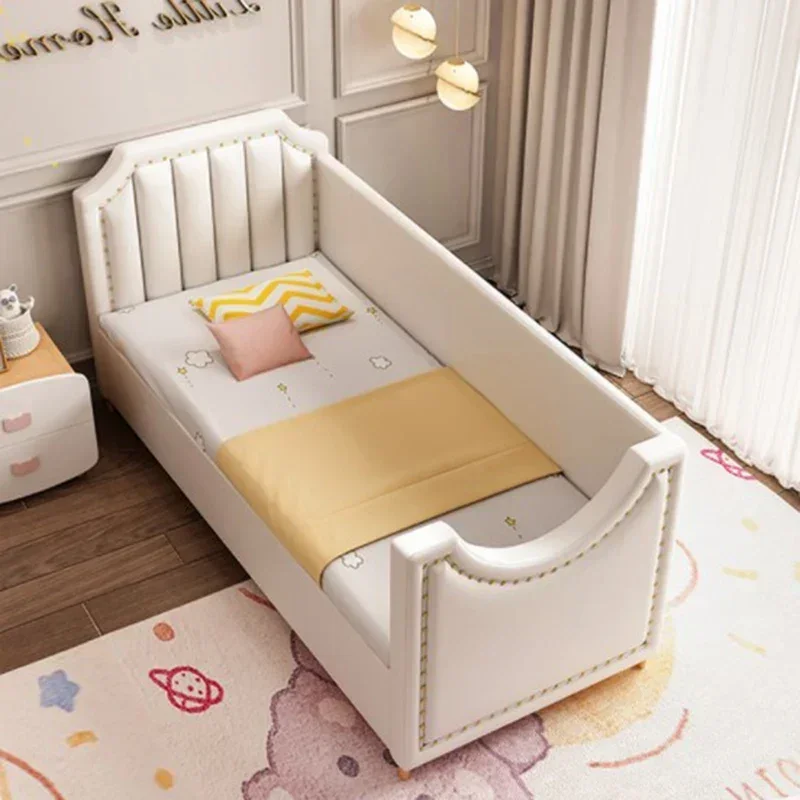 Cama de empalme de lujo ligera para niños y niñas, cama de cabecera ancha para bebés, valla alta, cama de empalme extendida para bebés con barandilla