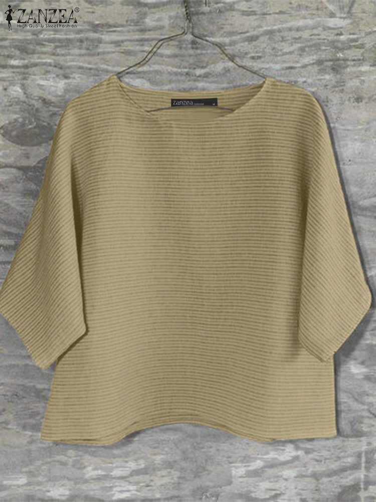 

Women Summer Blouses 2025 ZANZEA Stripe Shirt Fashion O Neck 3/4 Sleeve Work Blusas Retro Chemise Casual OL Work Tops Oversize