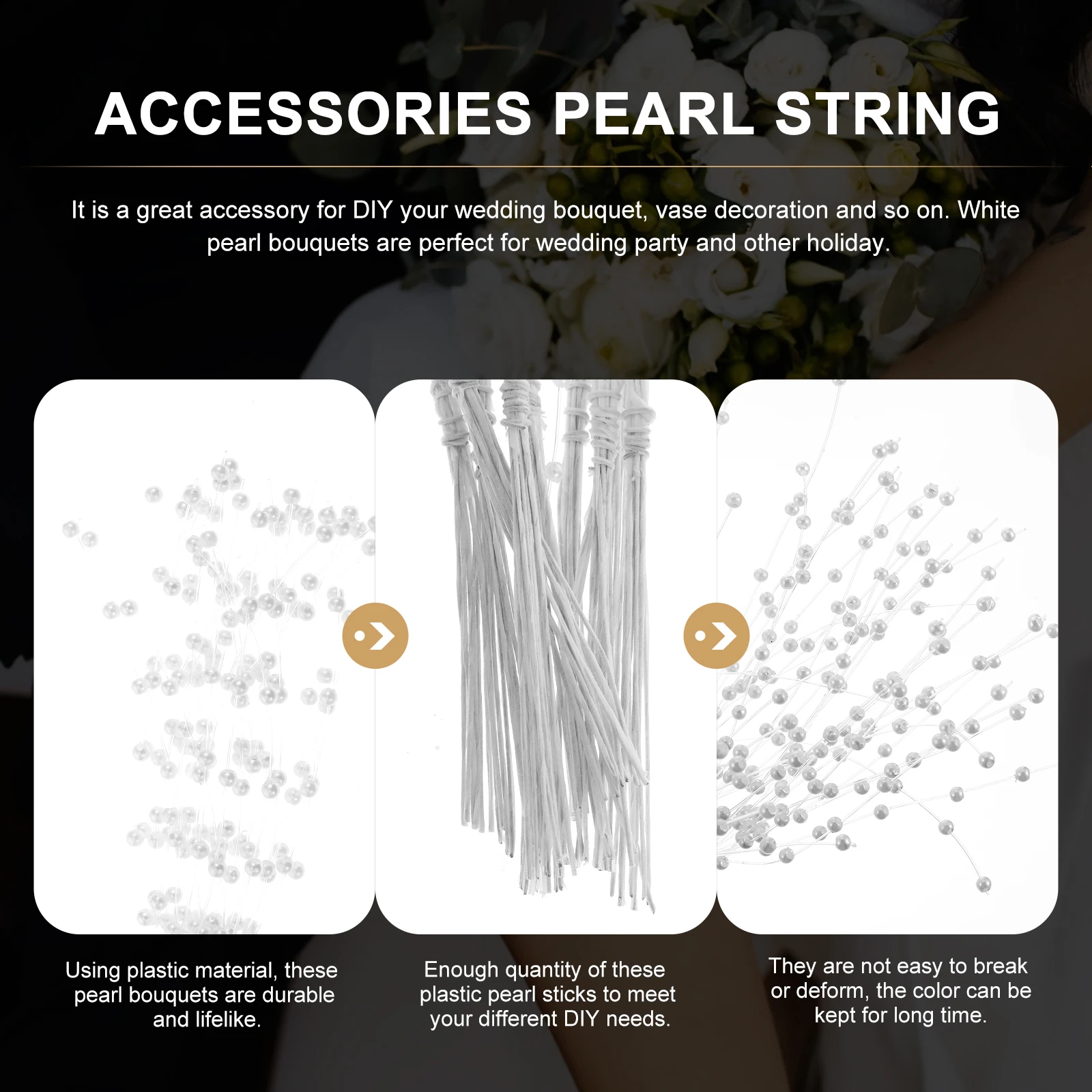 

100Pcs Artificial Pearl Strings Plastic Sticks for Wedding Bridal Bouquet DIY Party Garland Decoration Supplies