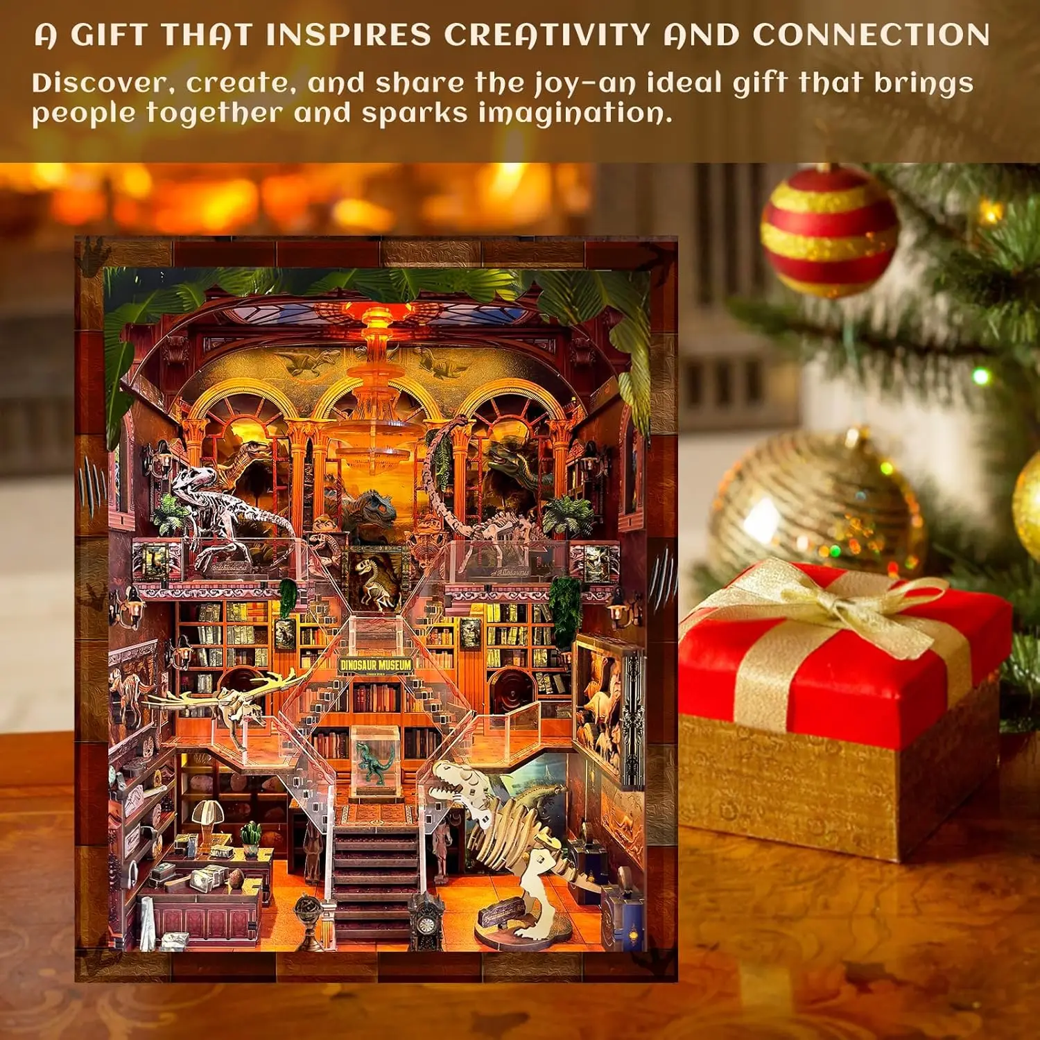 Puzzle en bois DIY avec veilleuse, kit maison miniature, décoration de bibliothèque pour les fêtes, anniversaires, maison, bibliothèque, musée des dinosaures