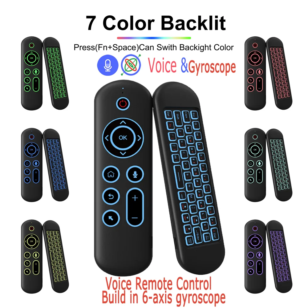 Remote Control Air Mouse Voice Gyroscope 7 Color Backlit Mini Keyboard Dual Mode 2.4G BT5.2 Wireless For Android Smart TV Box PC