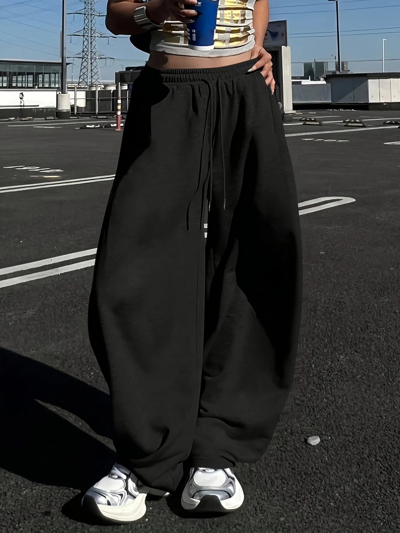 الخريف والشتاء الملابس النسائية موضة جديدة الاتجاه واسعة الساق مرونة الخصر تنوعا السراويل الرياضية والترفيه