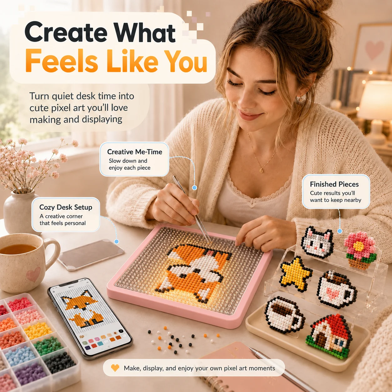 LED Board with App Pattern Guide USB Light Pegboard DIY Pixel Art Crafts, Room Decor Birthday Gift