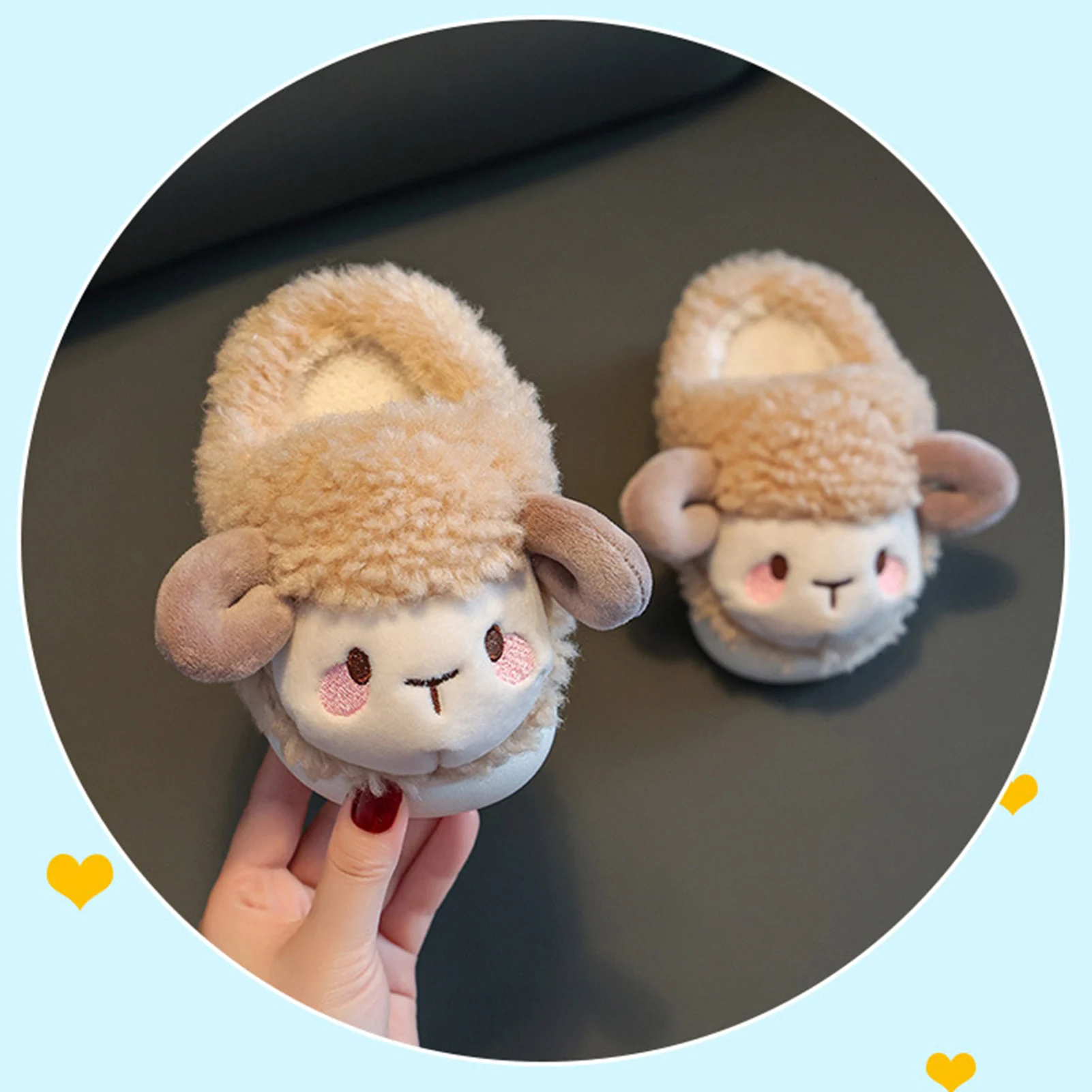 Sheep Head Cotton Slippers For Kids Thick Sole Non-slip Warming Shoes For Living Room