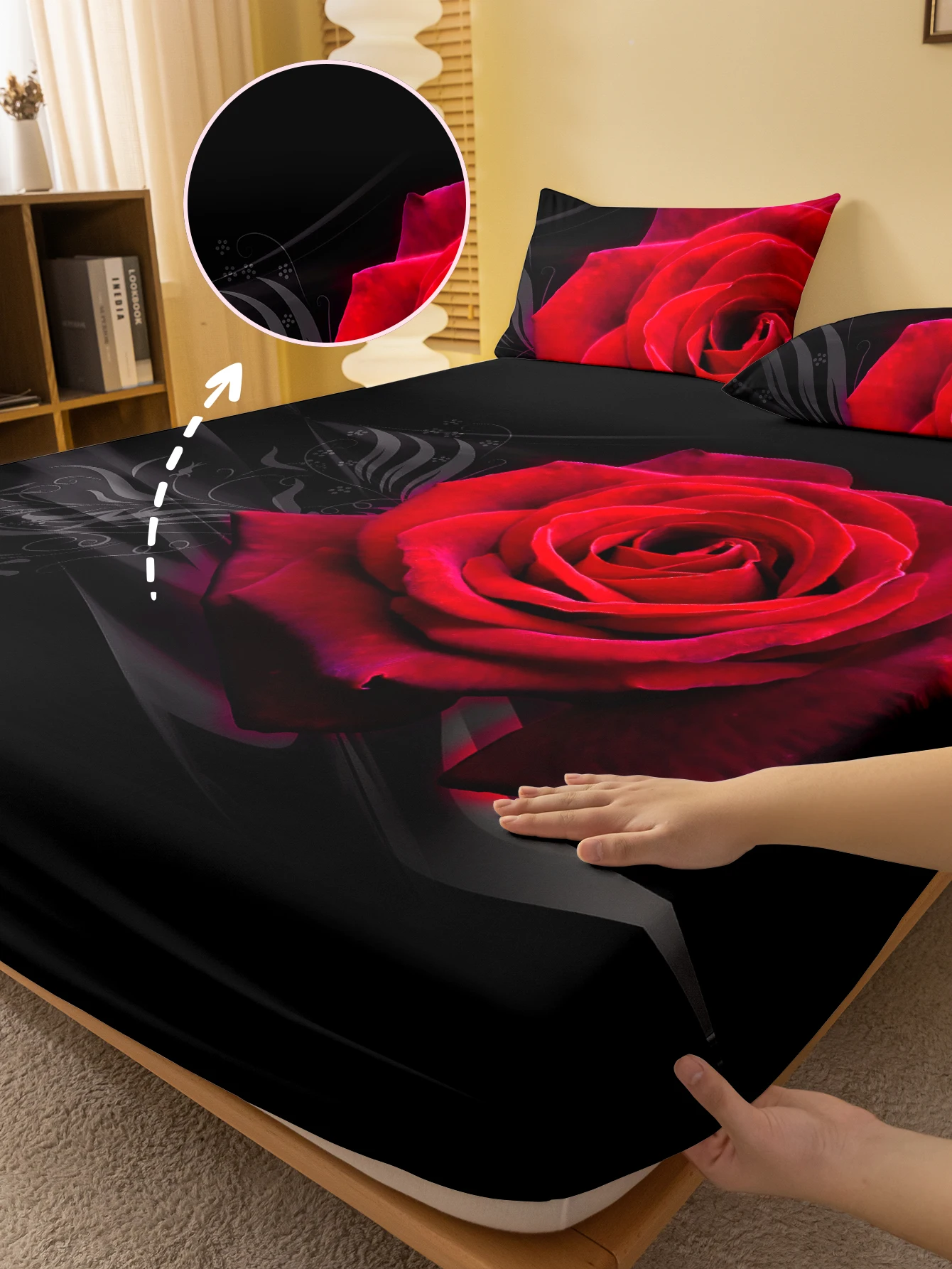 

1 Simple modern Plant Flower Red Rose digital printed frosted Fitted Sheet,bedroom printed bed cover,bedding(No pillowcase)