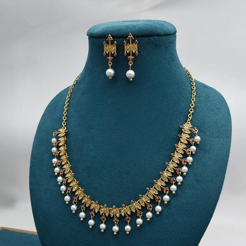 

Vintage Byzantine Jewellery Gold Granulation Seed Pearl Garnet Drop Dangle Girandole Earrings Baroque Agate Slide Chain Necklace