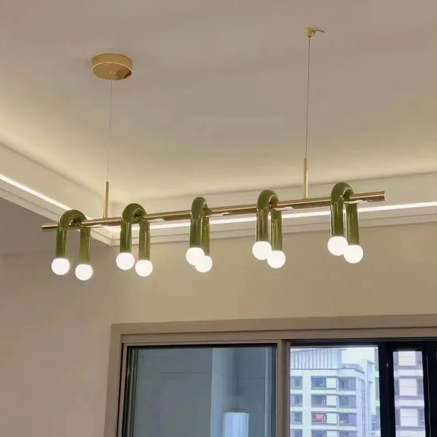 Modern Designer Lights Cream Style Living Room Chandelier U-shaped Green LED Pendant Lamp for Dining Table Bar Lighting Fixtures