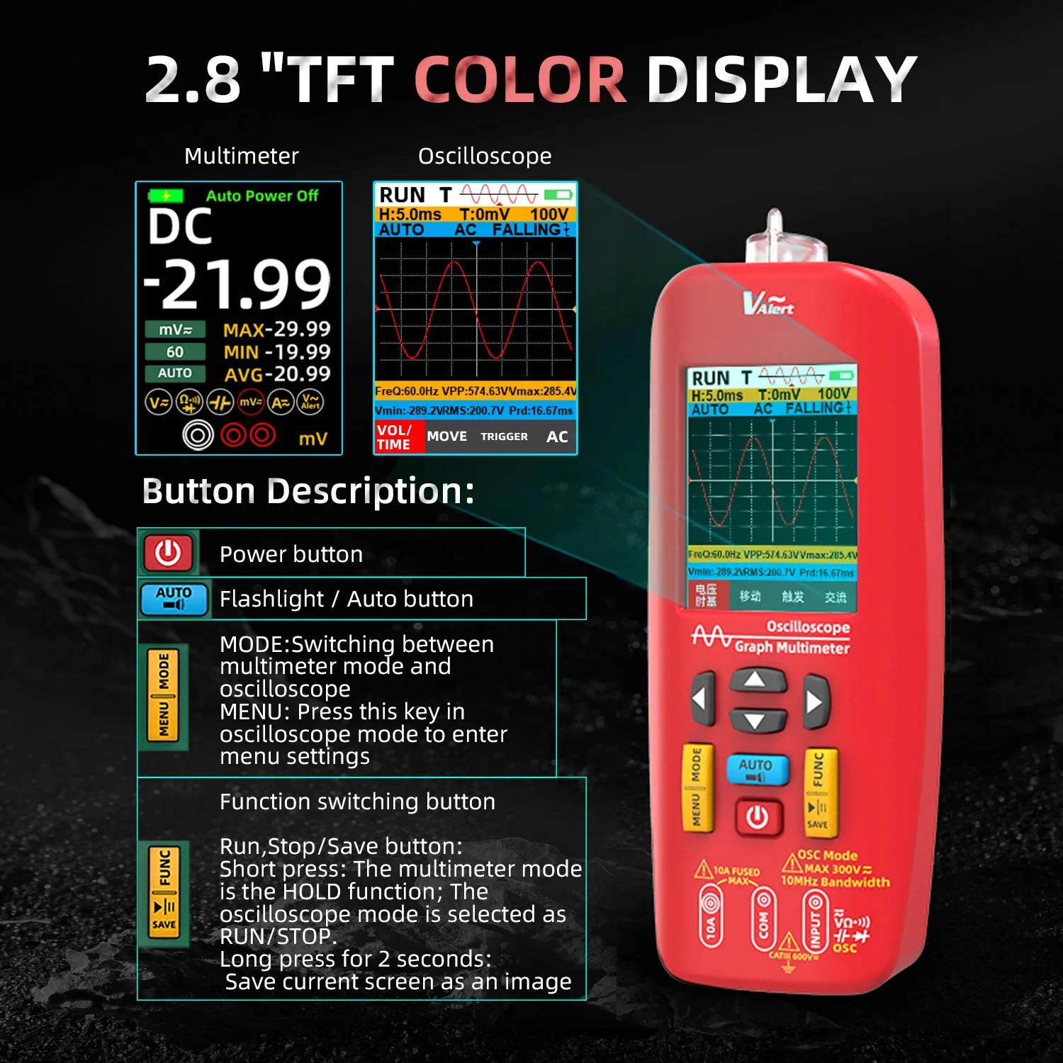 

BSIDE O1 Digital Oscilloscope Multimeter Real-time sampling rate 48MSa/s True RMS Handheld Waveform Data Storage Oscilloscope