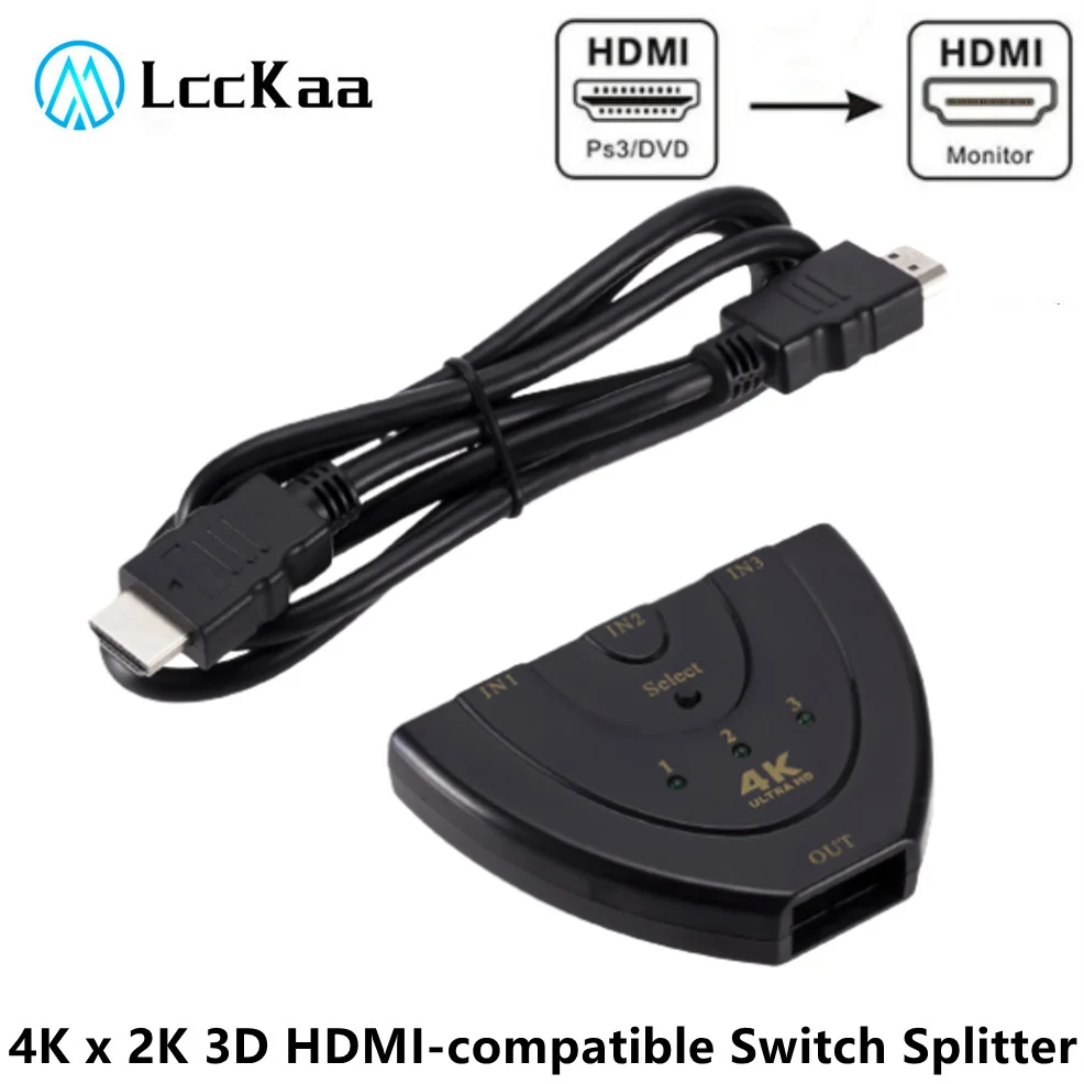 LccKaa-interruptor compatible con HDMI, 4K x 2K 3D, 1.4b, Mini conmutador de 3 puertos, divisor 1080P, 3 en 1, Hub de puerto de salida para DVD, HDTV, Xbox, PS3, PS4