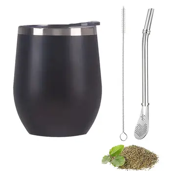 Sada 3 kelímků z nerezové oceli na Yerba Maté, 350 ml, dvoustěnný kelímek na Yerba Maté, tykev s bombillami a čisticím kartáčkem na nápoje 8 nejlepší prodej Pohár Yerba Maté - №5