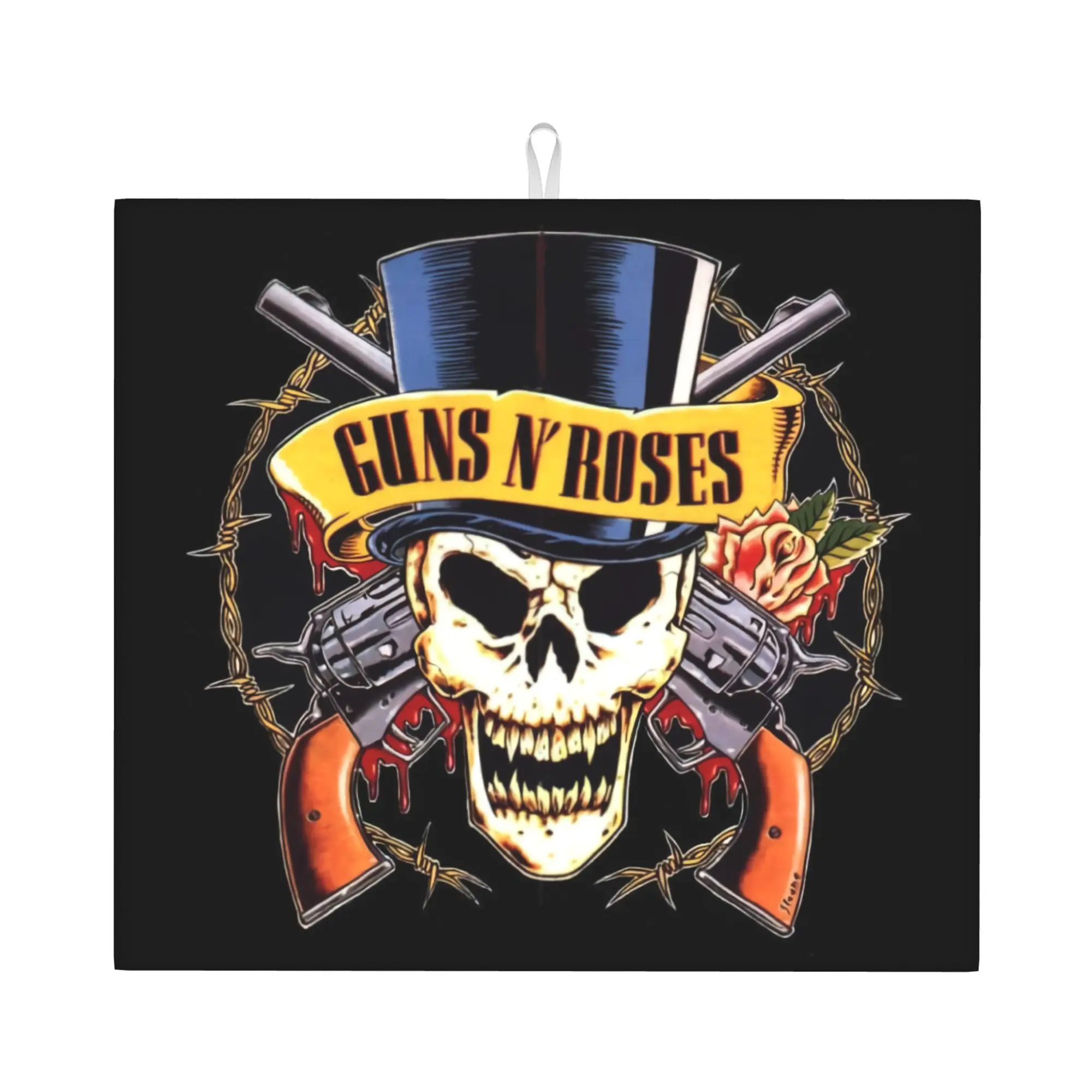 Guns N Rose Logo Heavy Metal Non‑Slip Waterproof Absorbent Barware Tableware Oil Proof Reusable  Bathroom Drying Mat For Kitchen