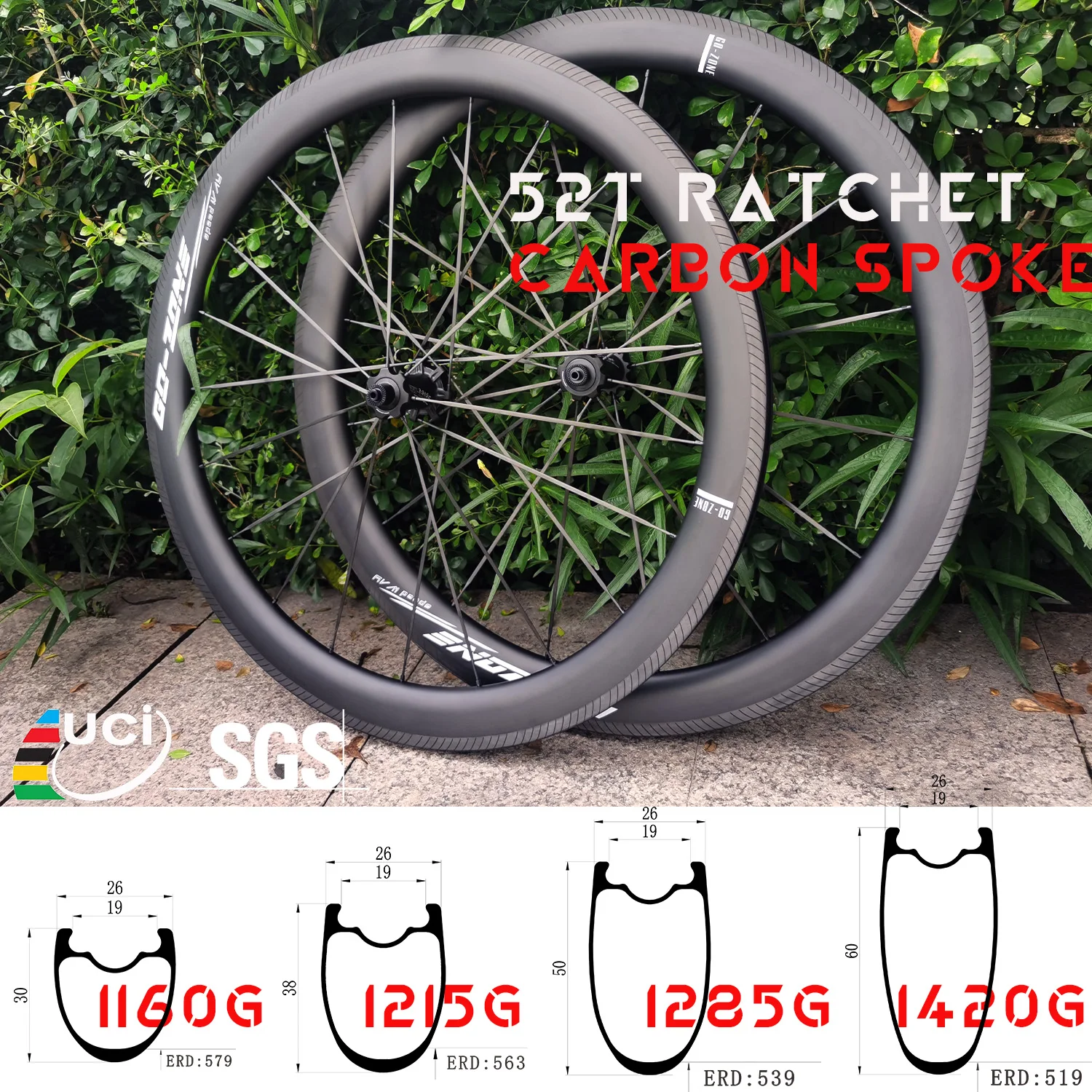 1160g Carbon Spokes 26mm Rim Brake 700c Wheels GOZONE R315C 52T Ratchet Steel TPI / Ceramic Bearings Road Carbon Bike Wheelset