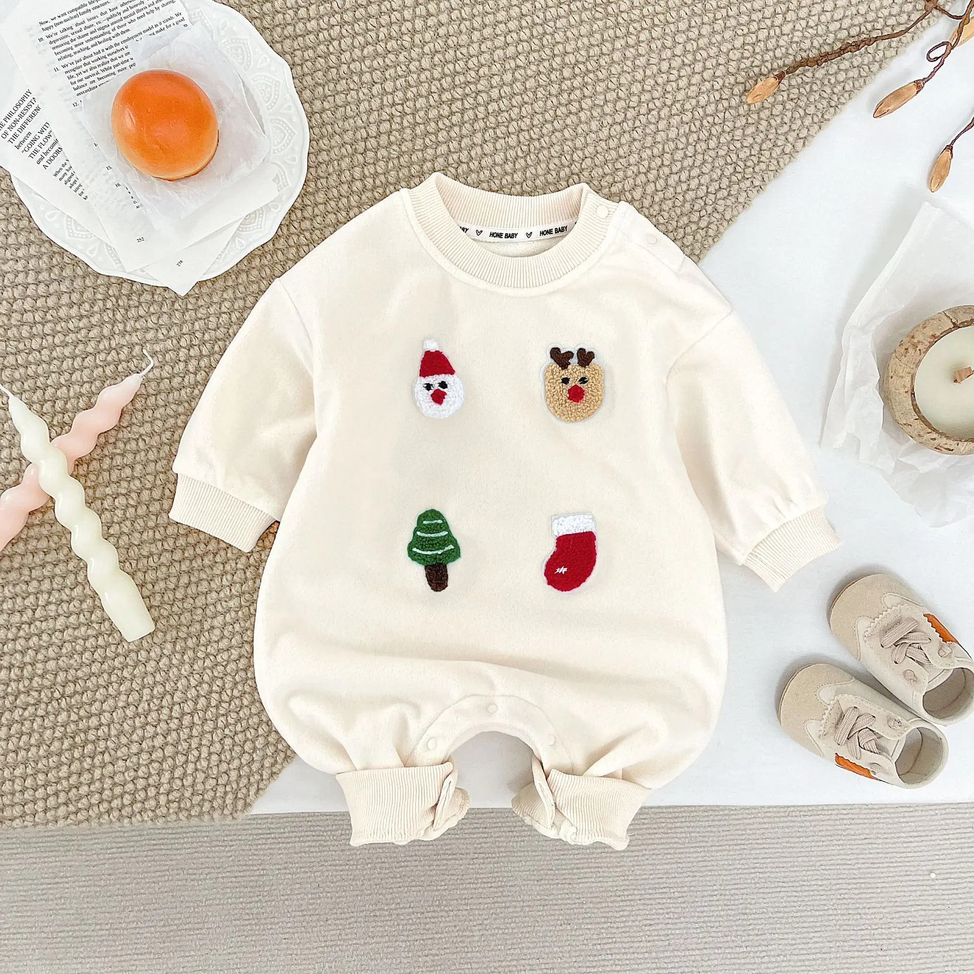 Bodysuits de Natal manga longa para bebês meninos, roupas triangulares, recém-nascido Onesie, macacão de algodão, roupas de outono 1 pc