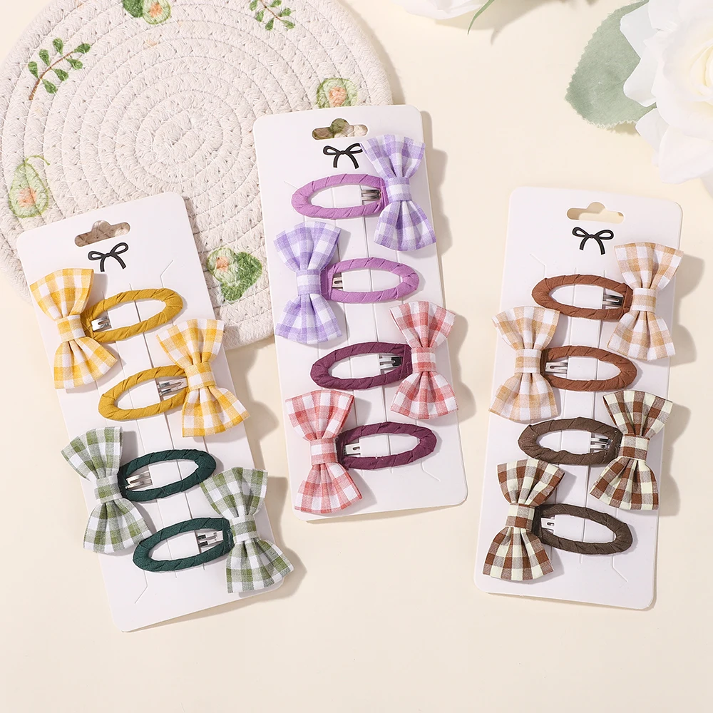 2 Teile/los Nette Plaid Bögen Haar Clips Mädchen Boutique Haarnadeln Zubehör Schöne Kinder Haar Pony BB Legierung Kopfschmuck