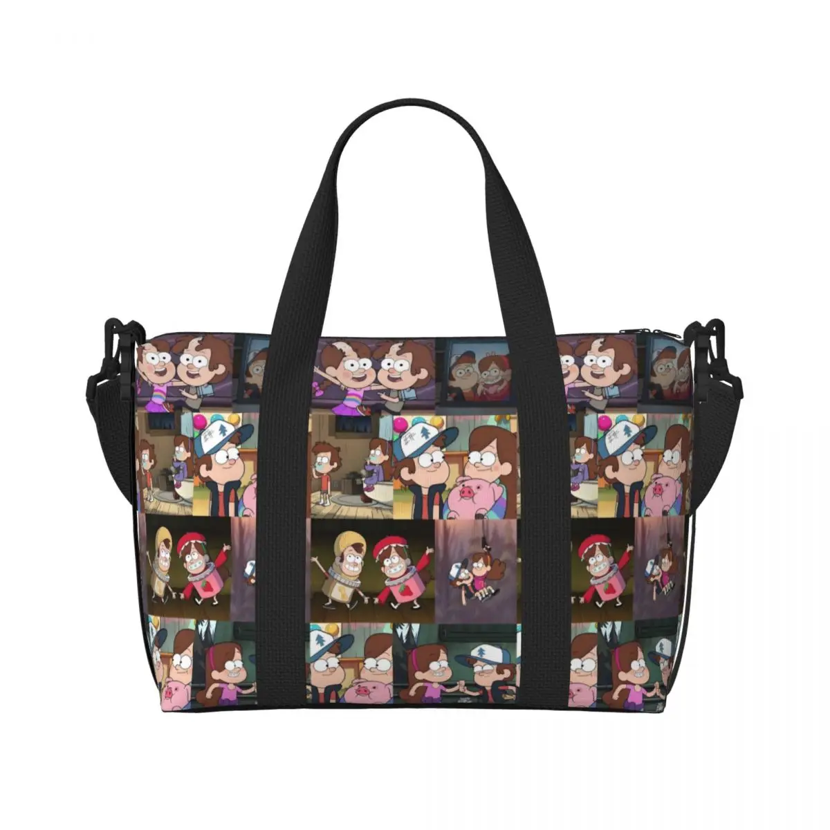 

Custom Large Gravity Falls Tote Bag for Women Comedy Anime Shoulder Shopper Beach Gym Travel Bag