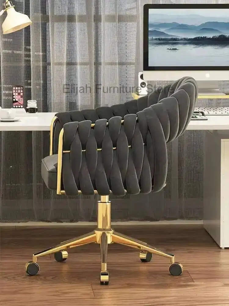 مسند ظهر مريح لغرفة النوم، كرسي مخملي دوار معبأ ناعم، كرسي كمبيوتر مريح، مسند ظهر، كراسي منسوجة