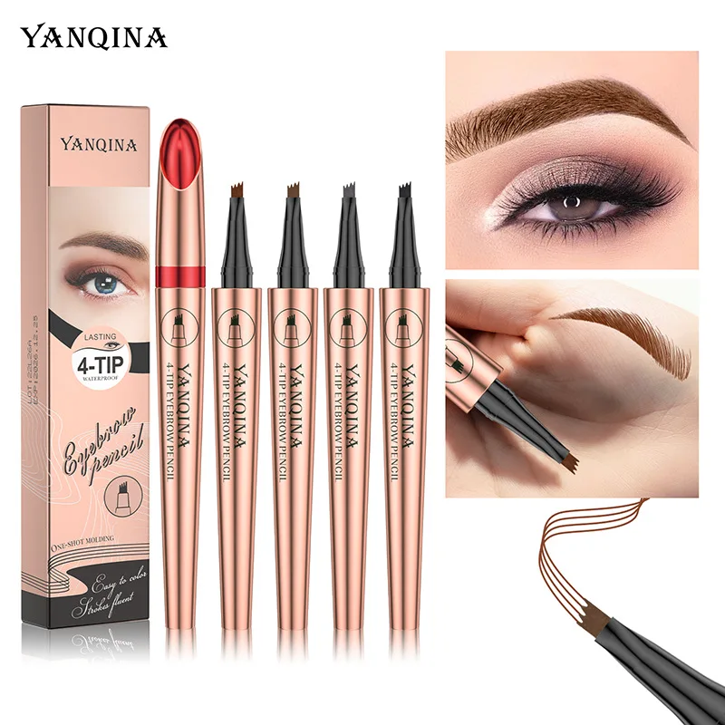 YANQINA 4 Color Liquid Eyebrow Pencil Profession Eyebrow Pen Waterproof Sweatproof Lasting 24h Eyebrow Pen for Natural Makeup