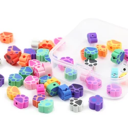 DIY Kit Set Box 50pcs Cat Paw Prints Polymer Clay Spacer Loose Beads For Jewelry Making Bracelets Necklace Toys Accessories