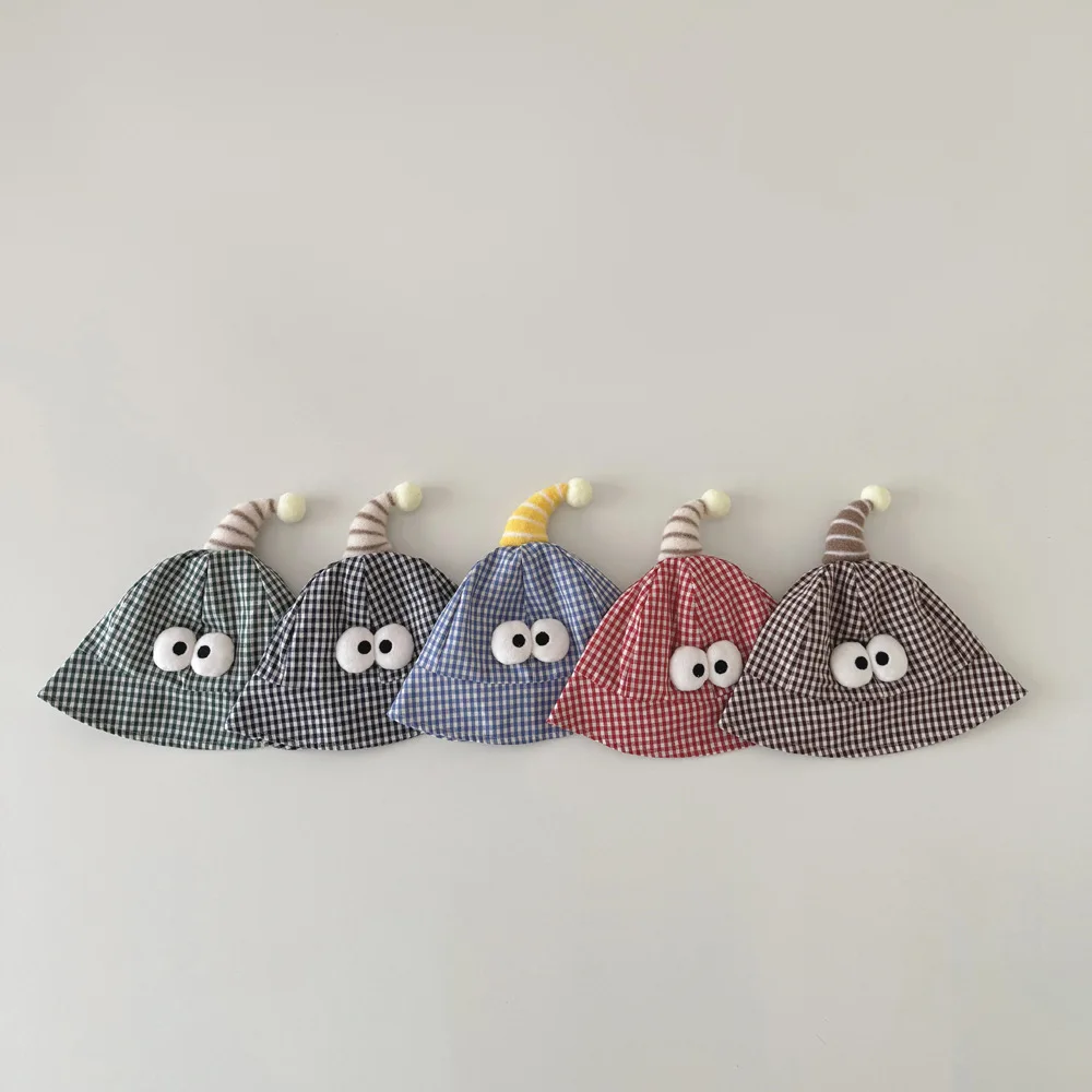 Spring Summer Plaid Baby Fisherman Hat Kids Boys Girls Sun Hat Cotton Children Bucket Caps