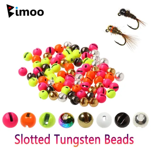 Imagen 1 del producto Bimoo 20 piezas 2,5mm ~ 5,5mm cuentas de aleación de tungsteno ranuradas Material de atado de moscas para Jig Ninfa hundimiento rápido mosca húmeda trucha Señuelos de pesca