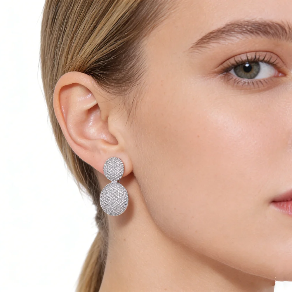 Fashionable and trendy women's micro paving ice crystal sparkling 5A cubic zirconia circular hanging earrings hip-hop jewelry