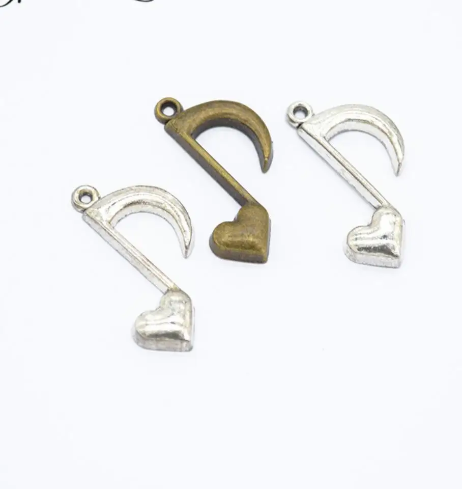 

70pcs Charms Musical Note Heart 26x17mm Antique Bronze Silver Color Pendants Making DIY Handmade Tibetan Bronze Jewelry F0322