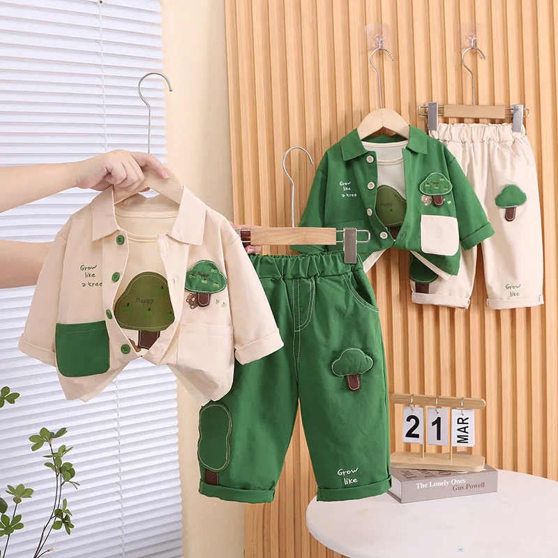 

Boys Clothes Sets Spring Autumn 2025 Children Cotton Shirts T-shirts Pants 3pcs Casual Suit For Baby Tracksuits Kids Outfits 5Y