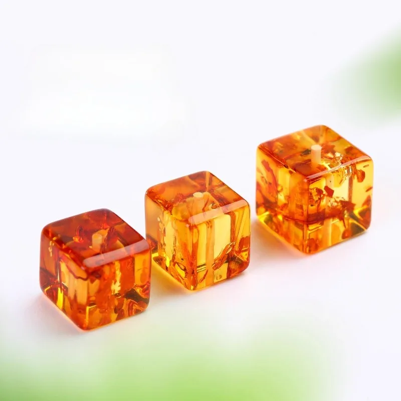 Natural amber beeswax flower amber square sugar cube loose beads DIY Wenwan Buddha bead accessories