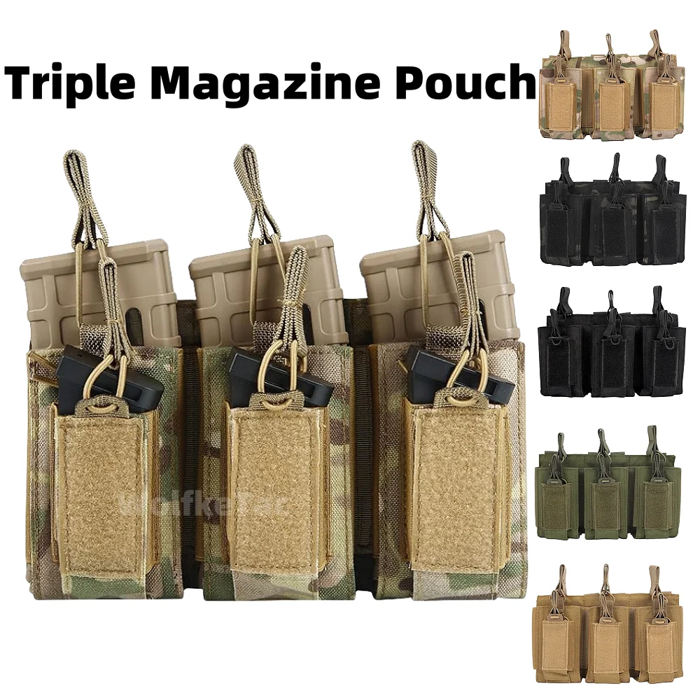 Tactical Edc three gun magazine bag Molle system accessory M4 M14 M16 AK AR Glock universal magazine