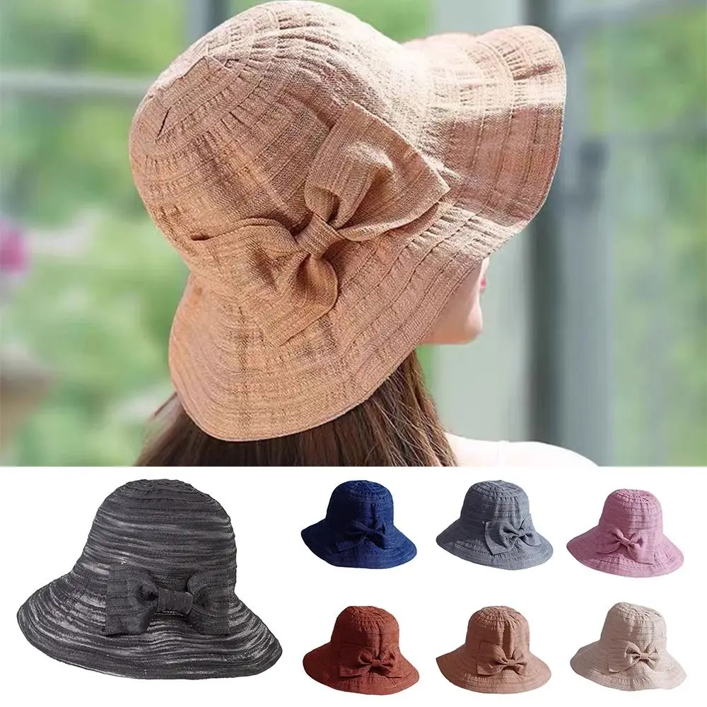 New Bow Decoration Women Sun Hats Casual UV Protect Travel Beach Hat Beach Fisherman Hat Summer Autumn