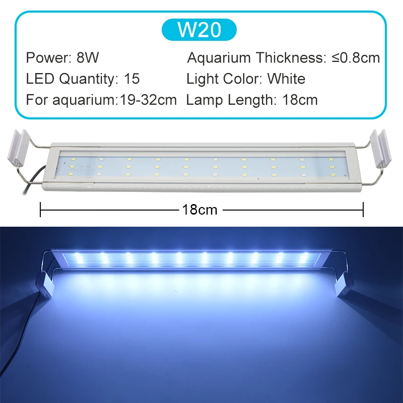 TUNFAN Aquarium-LED-Licht, superschlank, Aquarium, Wasserpflanze, Wachstumsbeleuchtung, wasserdicht, helle Clip-Lampe, blaue LED, 18–72 cm, für Pflanzen, 220 V 9