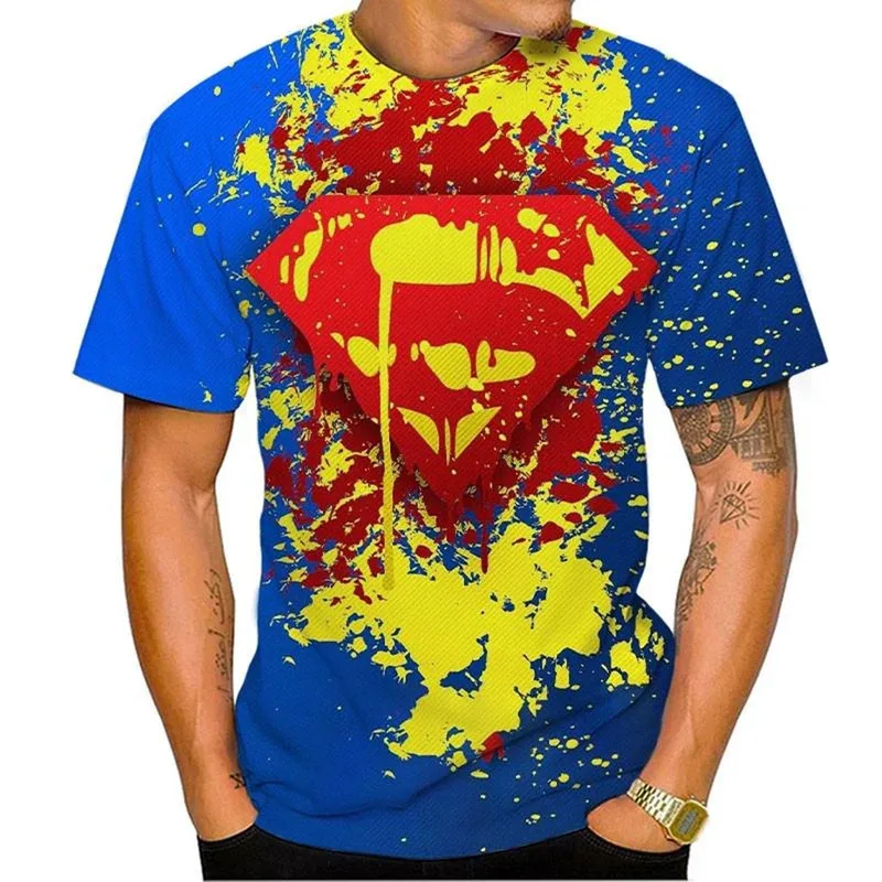 أزياء الصيف بارد خارقة 3D المطبوعة الرجال تي شيرت محايد عارضة المتناثرة الرجعية قصيرة الأكمام